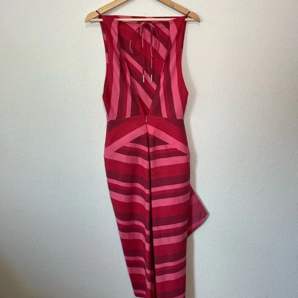 Acler Pink Striped Faver Sleeveless Asymmetrical Midi Dress Women's Size US 2